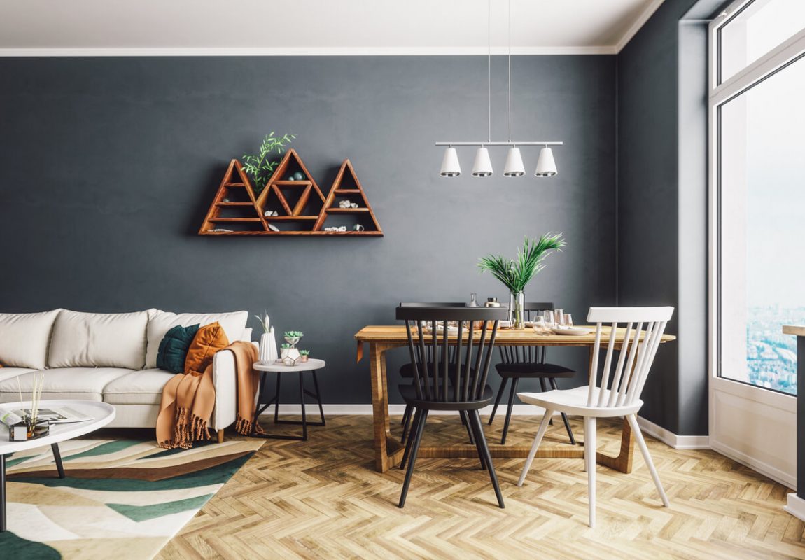 Scandinavian-Style-Living-Room-gray-wall-paint