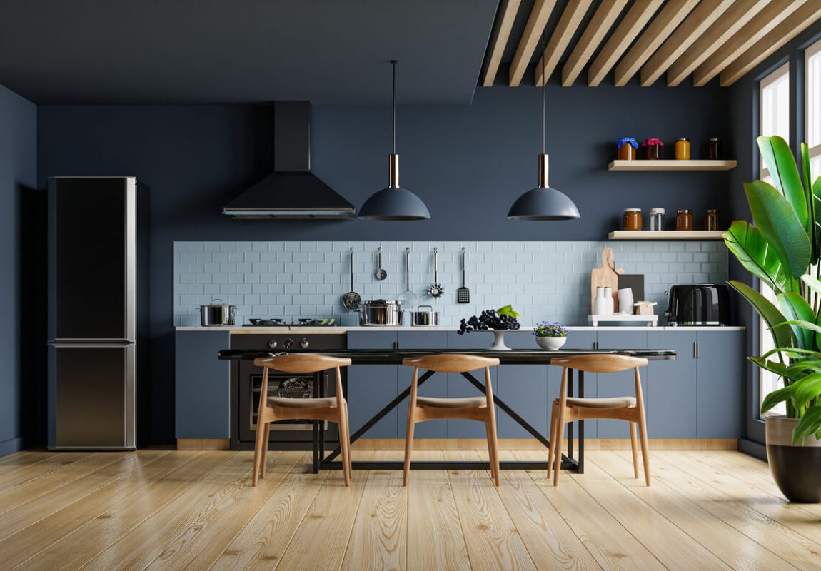 kitchen-interior-design-with-dark-blue-wall